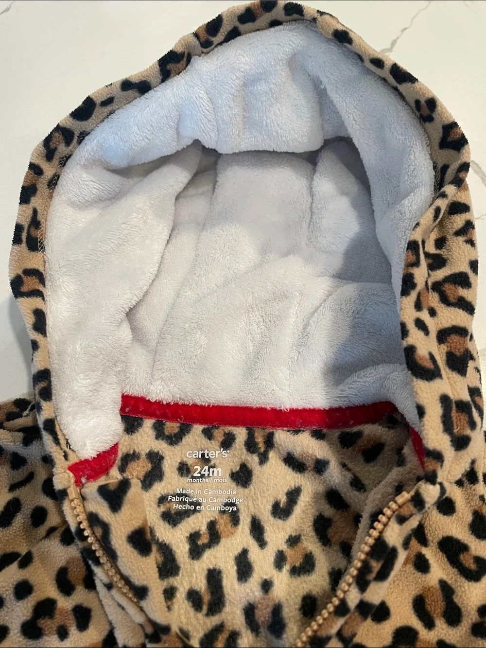 Carter's Leopard Print Hooded One-Piece  Fleece - Tan and Black